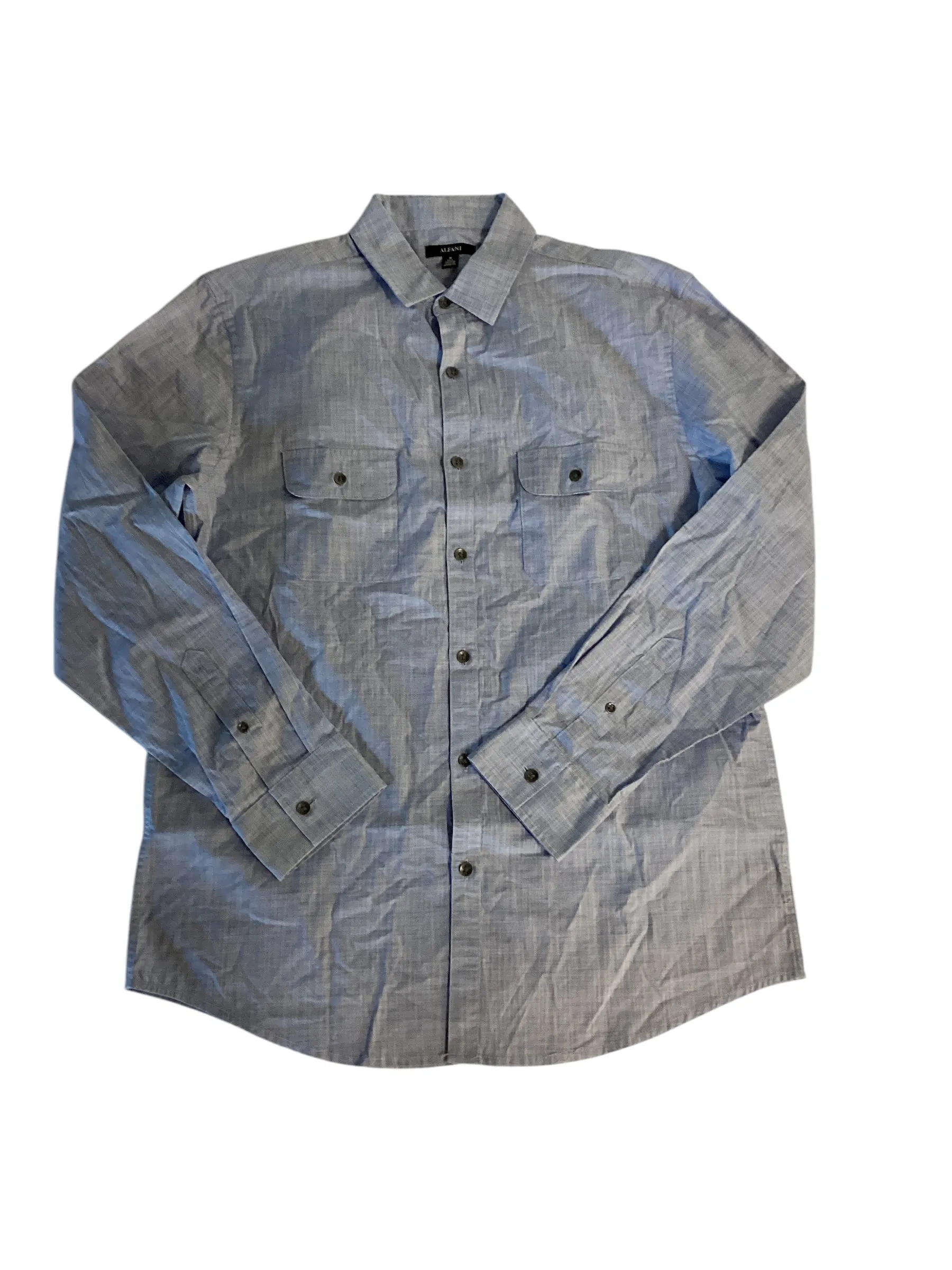 Alfani Mens Regular fit Long Sleeve Button-Up Shirt Medium Blue Solid
