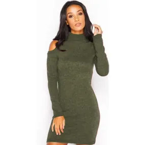 Bear Shoulder High Neck Long Slim Sweater