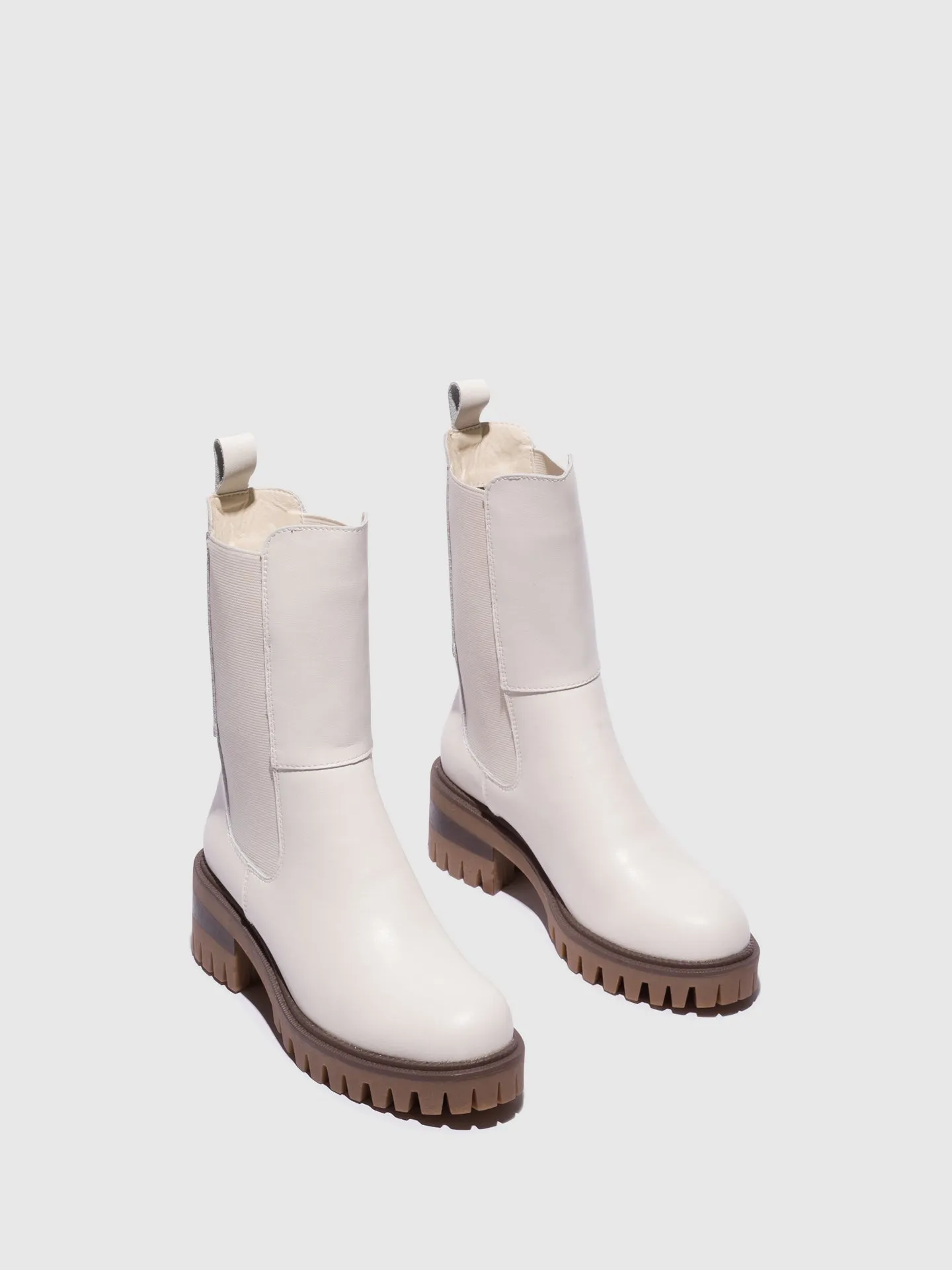 Beige Zip Up Boots