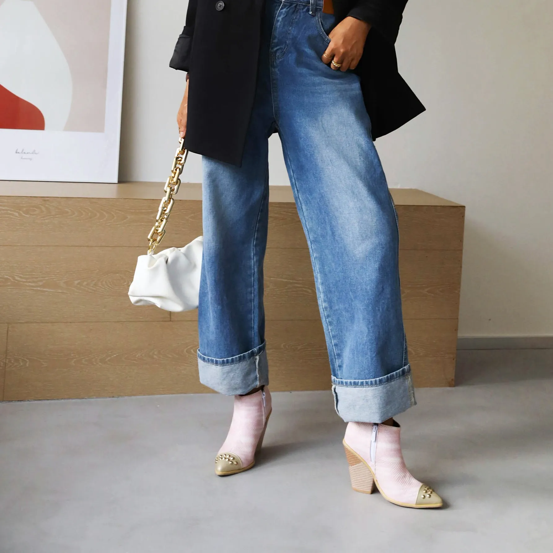 Bigsizeheels Trendy Chunky Heel Side Zipper Pointed Toe Casual Boots - Pink