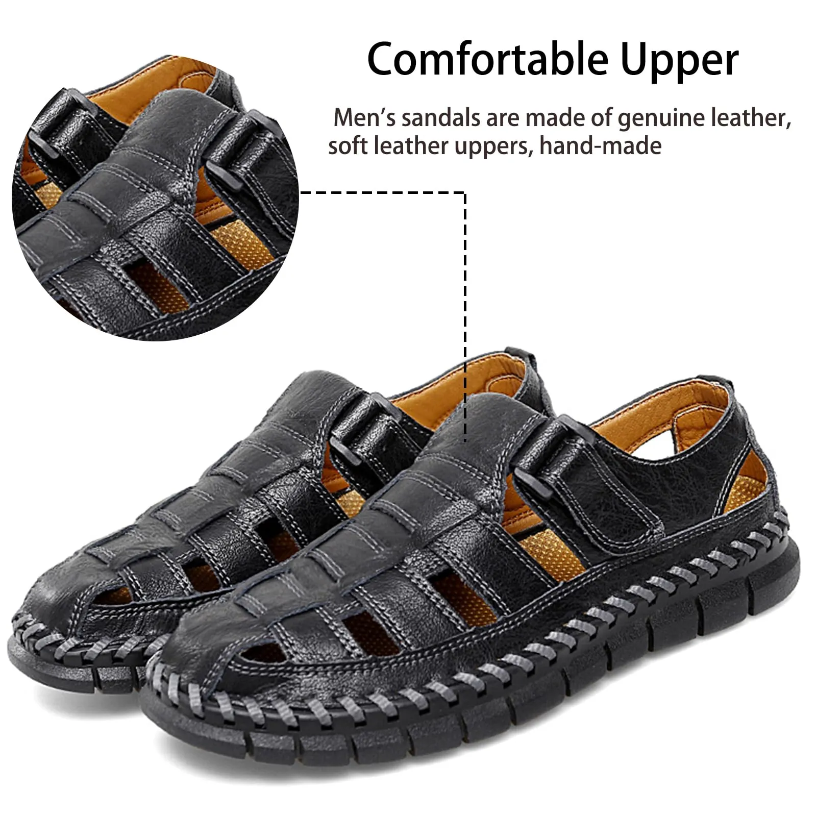 Black Men's Leather Outdoor Summer Sandals