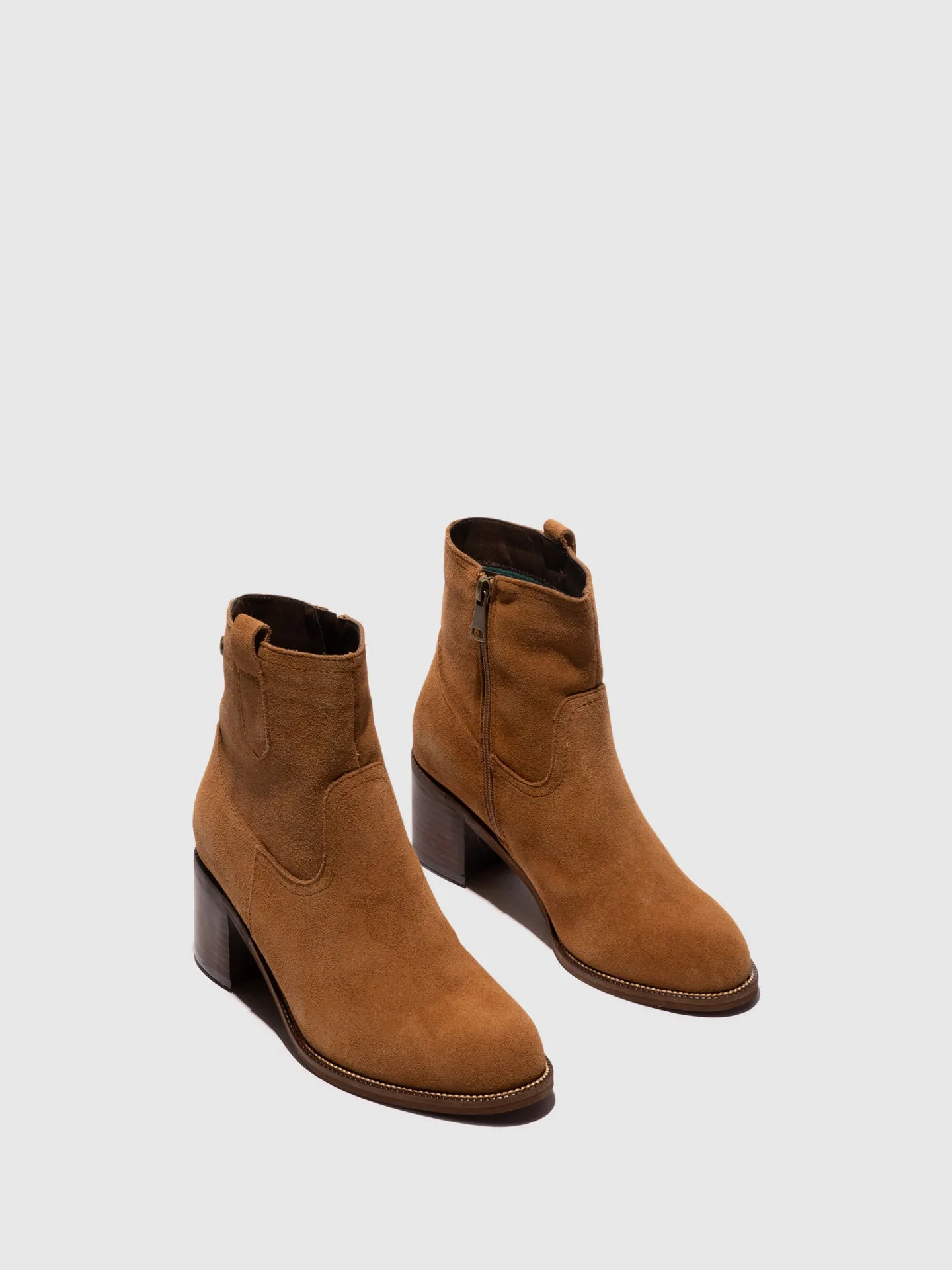 Camel Round Toe Ankle Boots