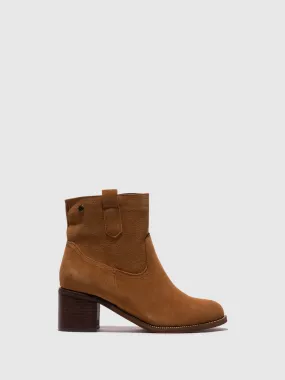 Camel Round Toe Ankle Boots