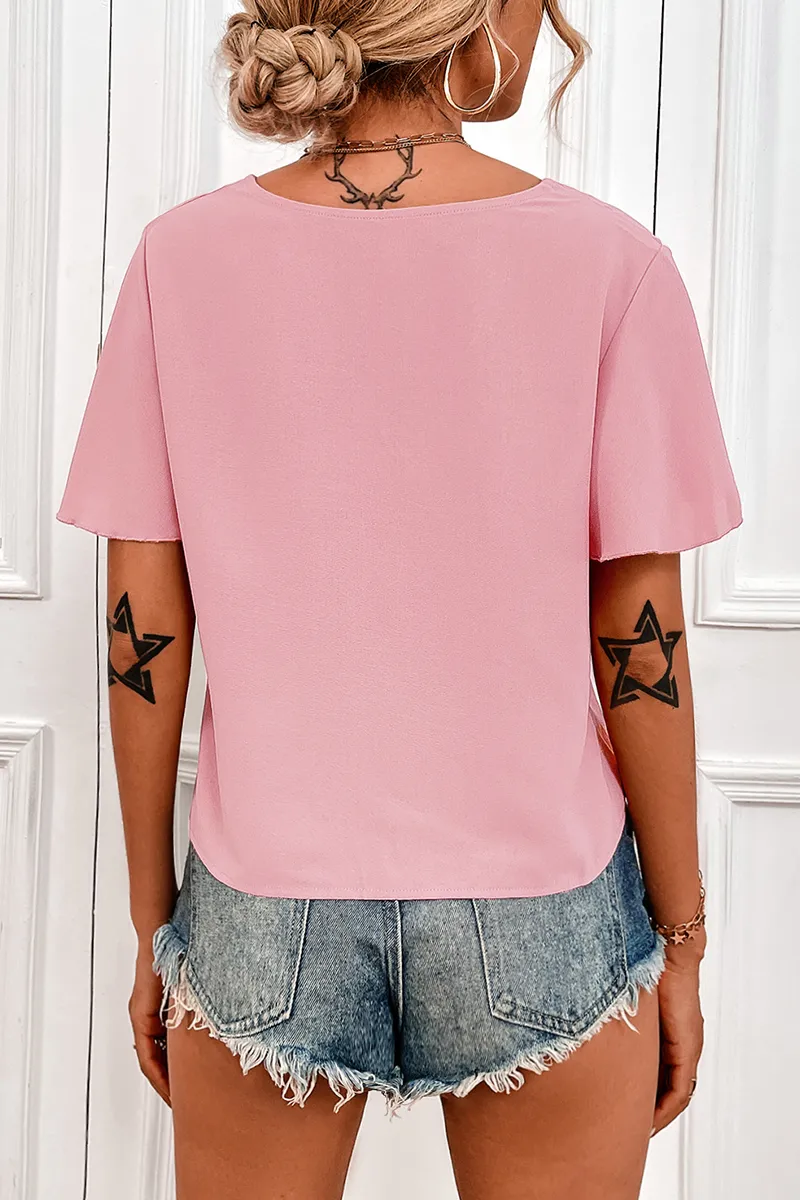 Casual Dot Split Joint V Neck Tops