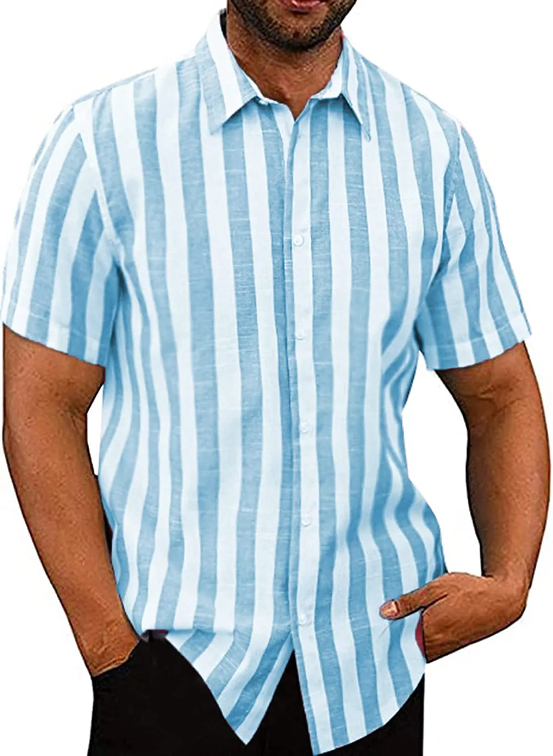 Casual Linen Button Down Short Sleeve Beach Shirt