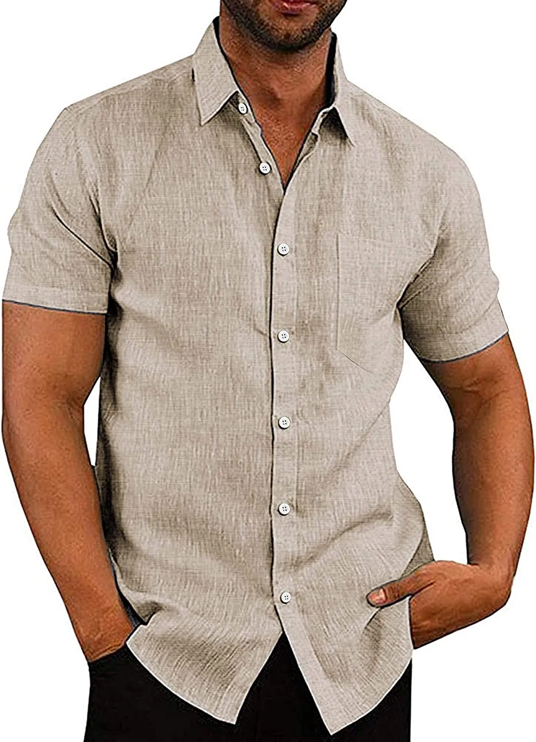 Casual Linen Button Down Short Sleeve Beach Shirt