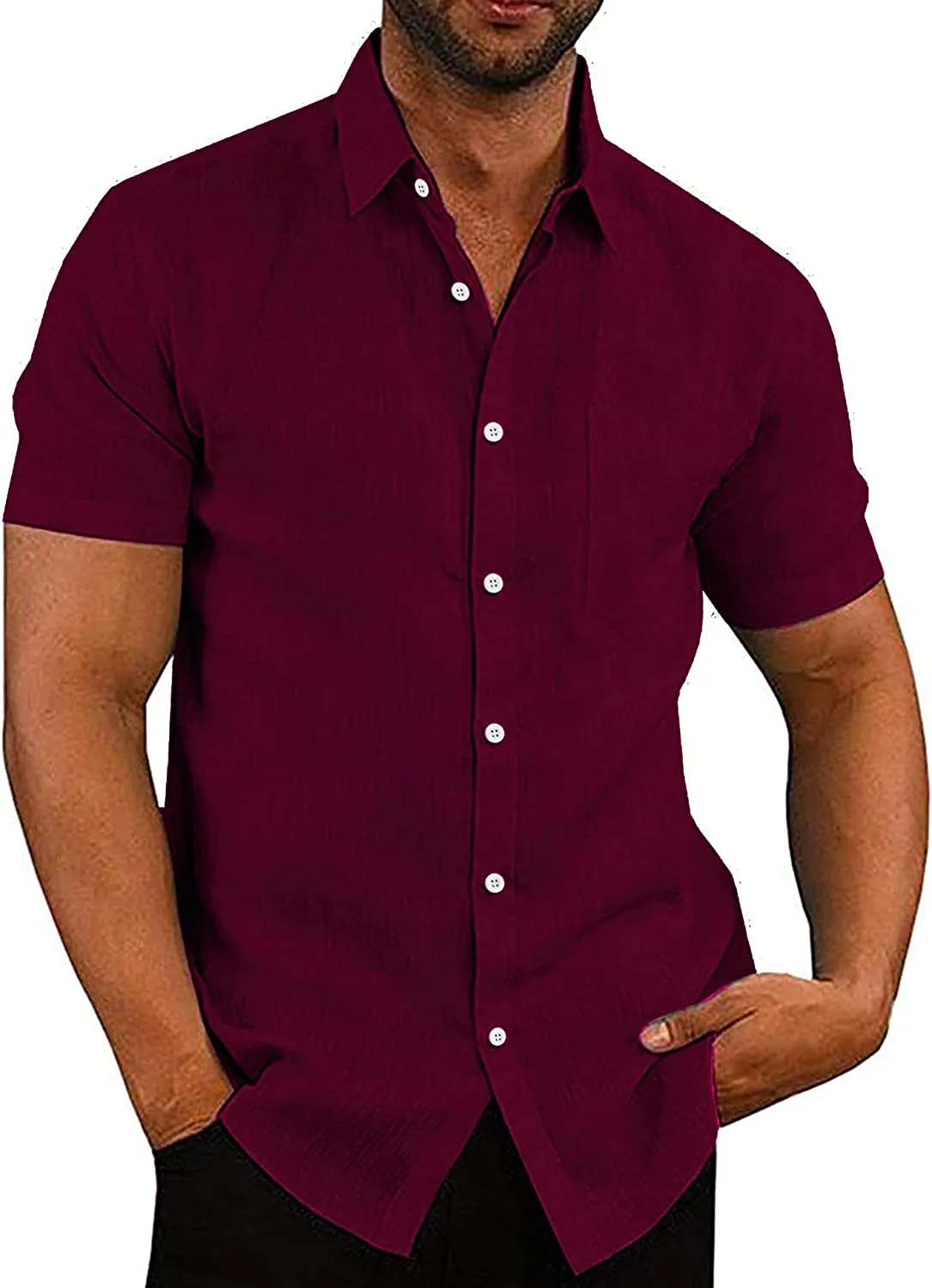 Casual Linen Button Down Short Sleeve Beach Shirt