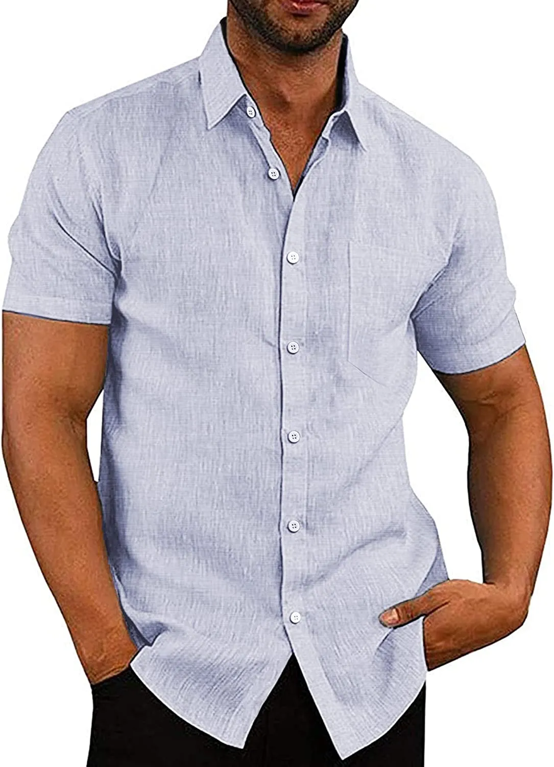 Casual Linen Button Down Short Sleeve Beach Shirt