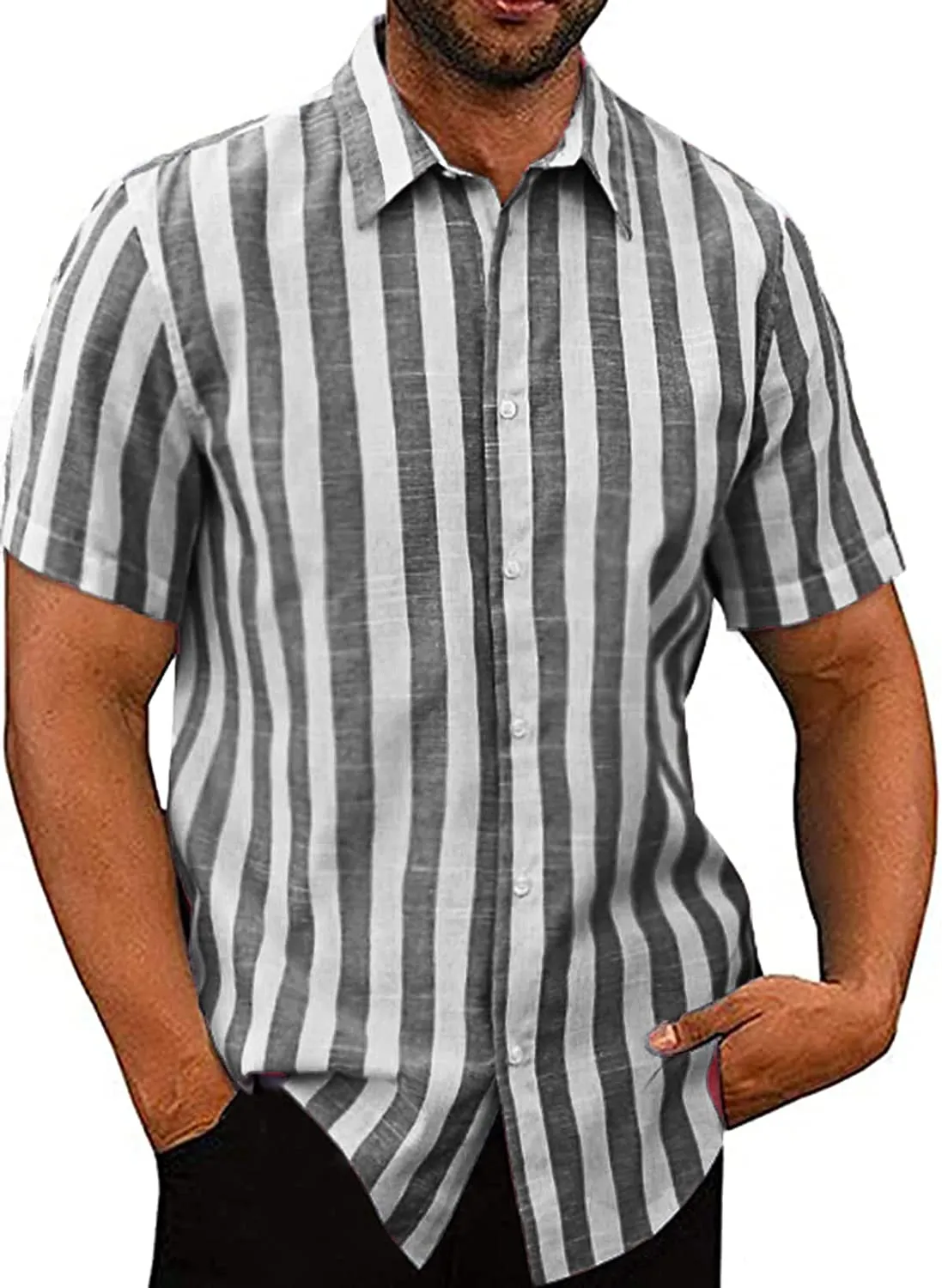 Casual Linen Button Down Short Sleeve Beach Shirt