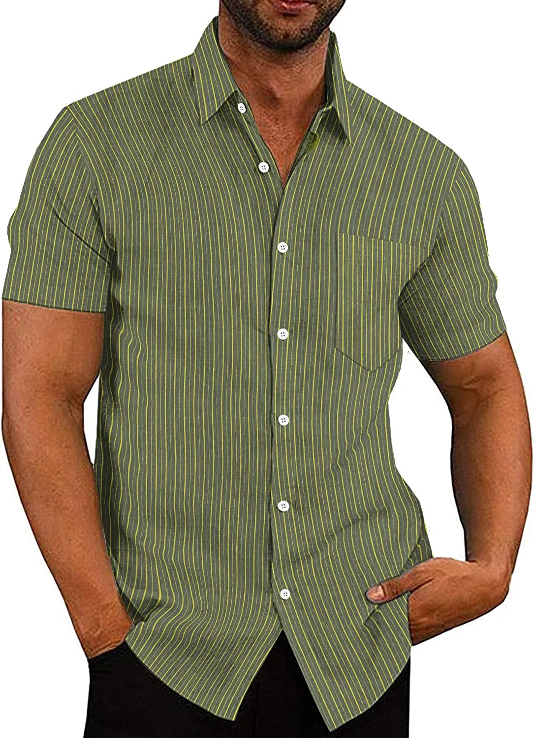 Casual Linen Button Down Short Sleeve Beach Shirt