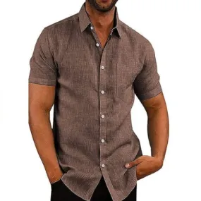 Casual Linen Button Down Short Sleeve Beach Shirt