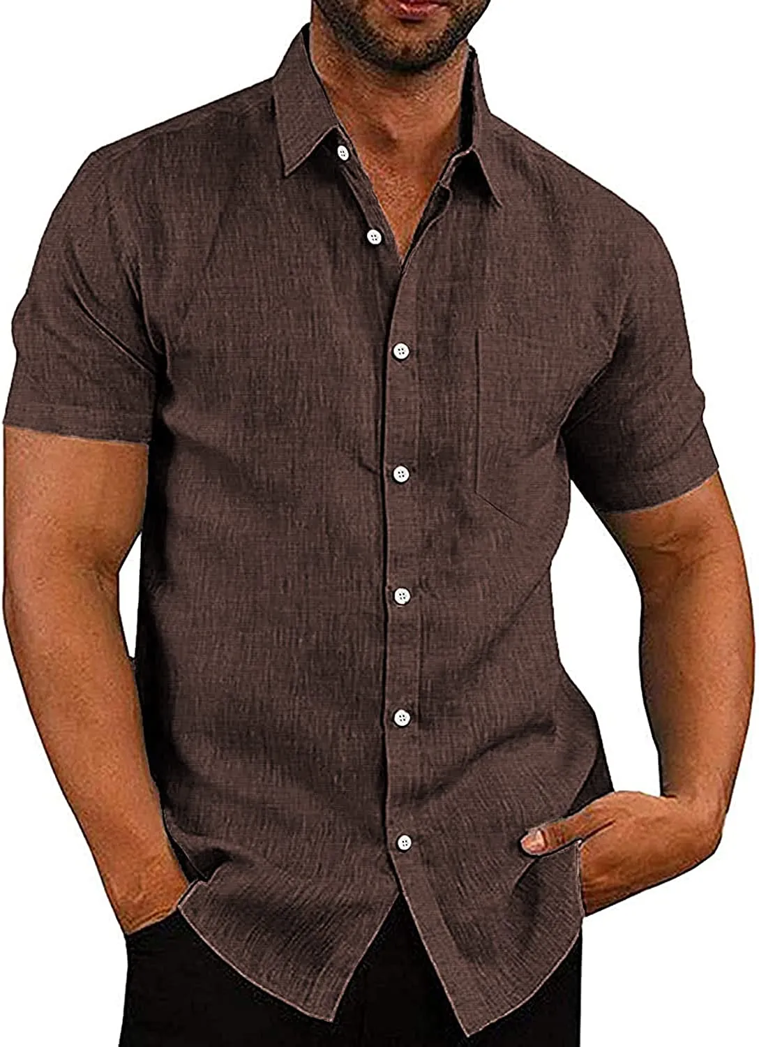 Casual Linen Button Down Short Sleeve Beach Shirt