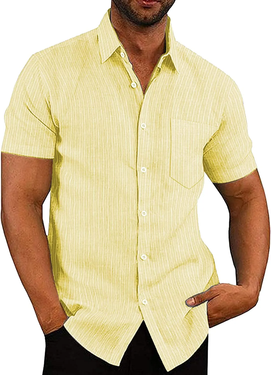 Casual Linen Button Down Short Sleeve Beach Shirt