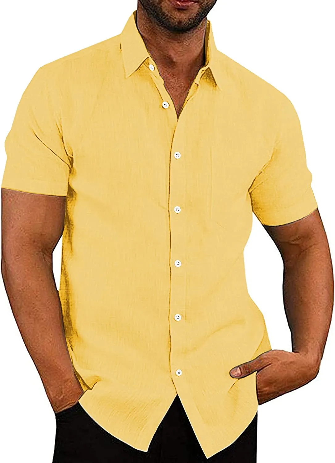 Casual Linen Button Down Short Sleeve Beach Shirt