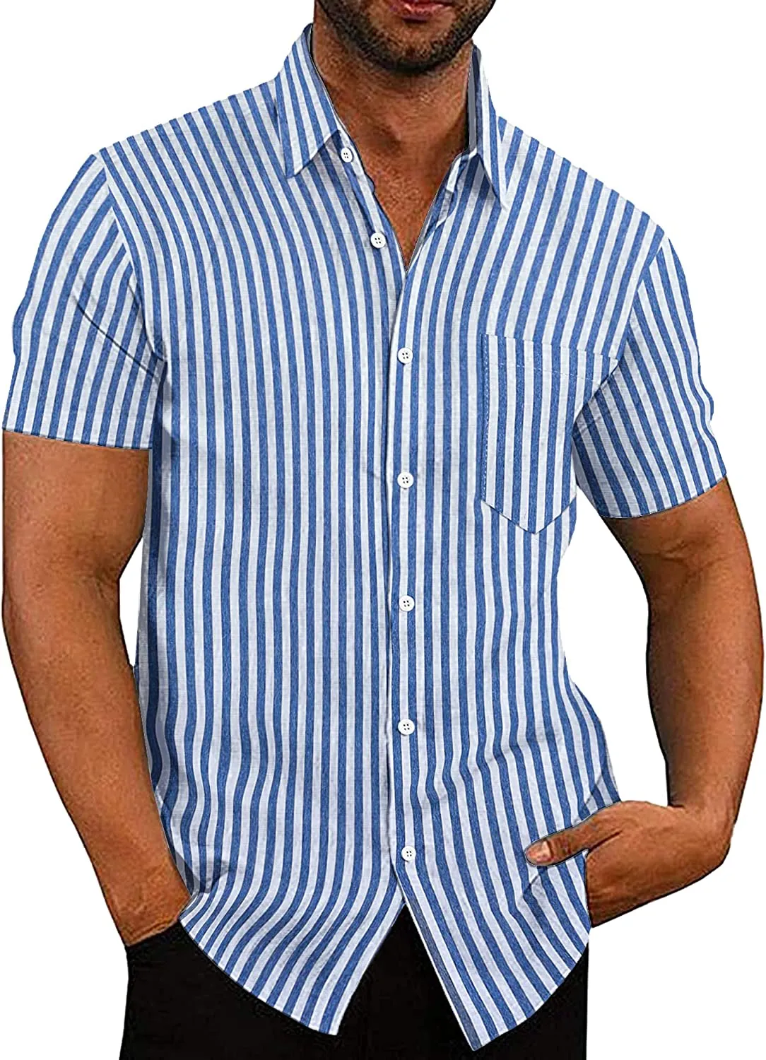 Casual Linen Button Down Short Sleeve Beach Shirt