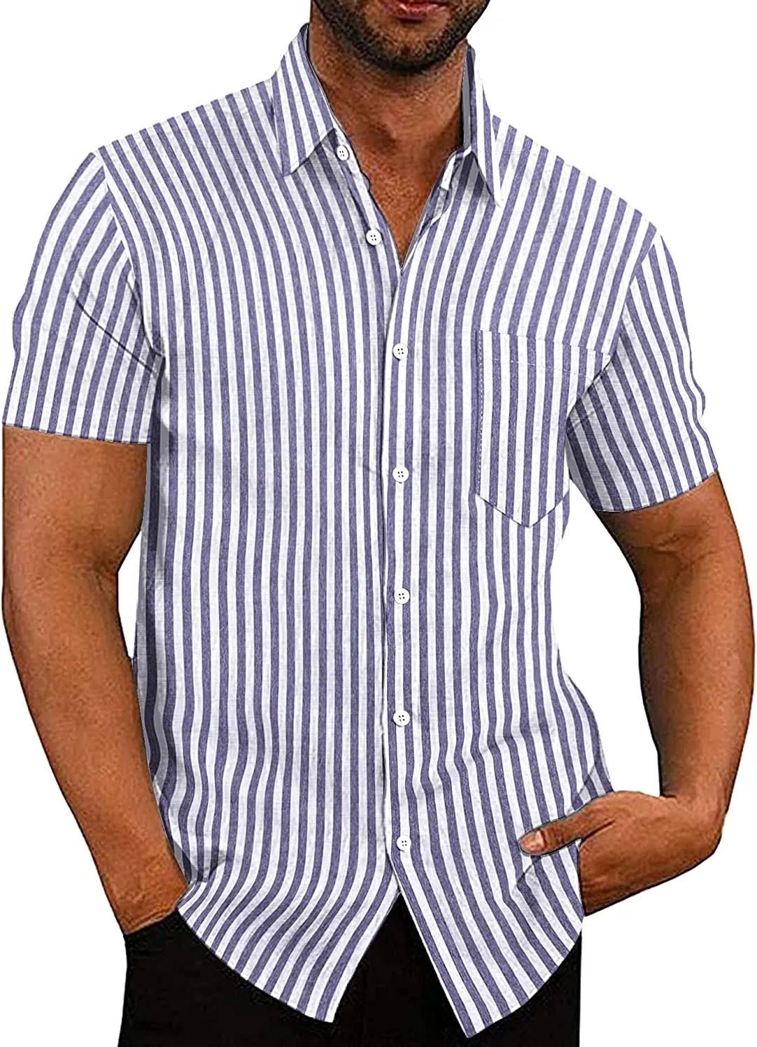Casual Linen Button Down Short Sleeve Beach Shirt