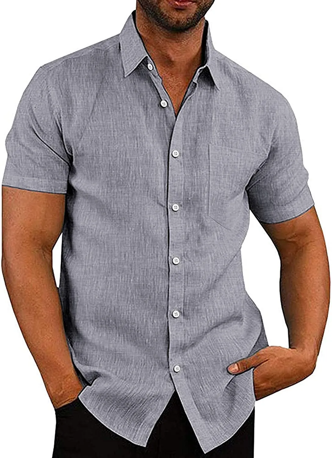 Casual Linen Button Down Short Sleeve Beach Shirt