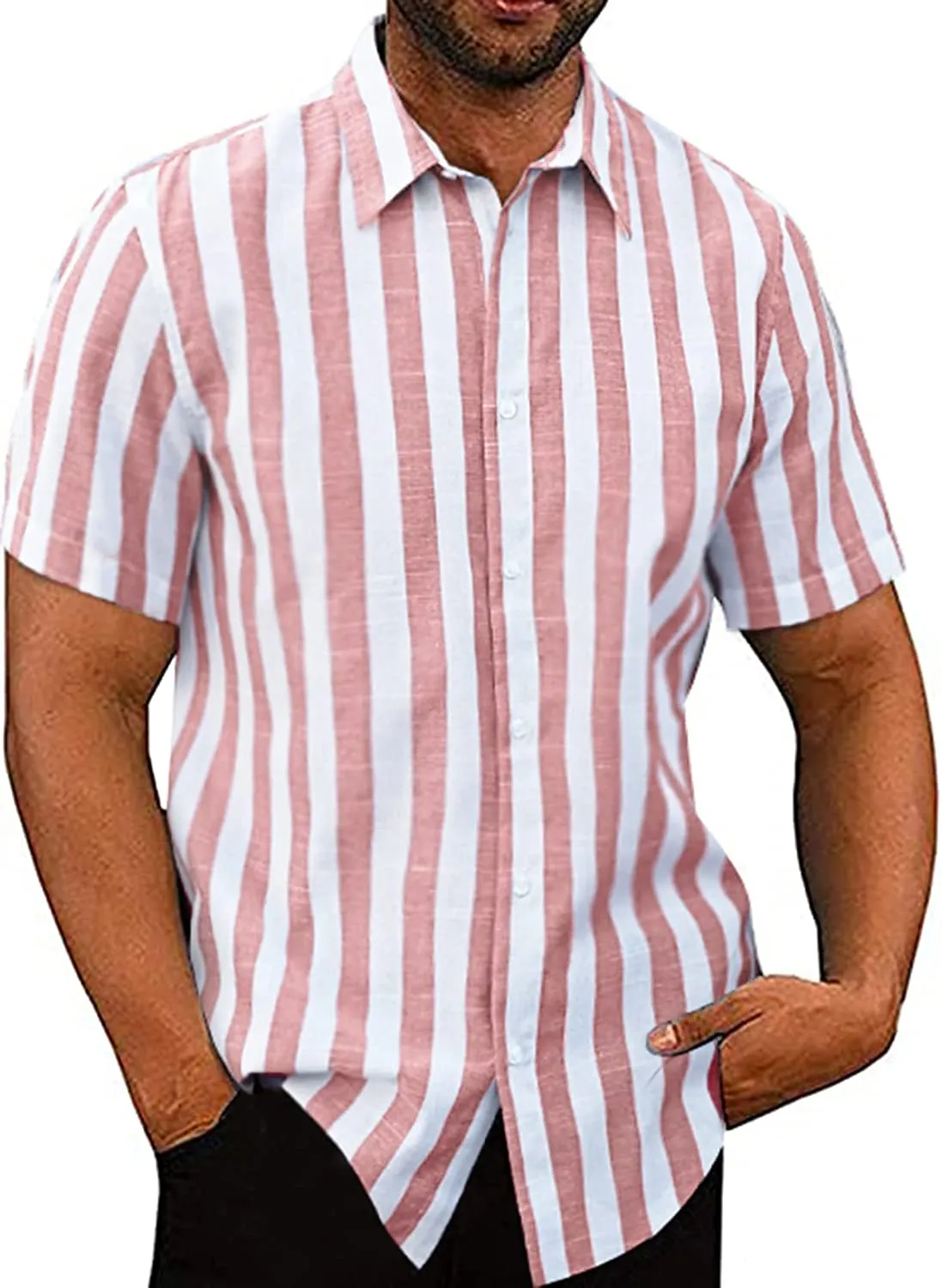 Casual Linen Button Down Short Sleeve Beach Shirt