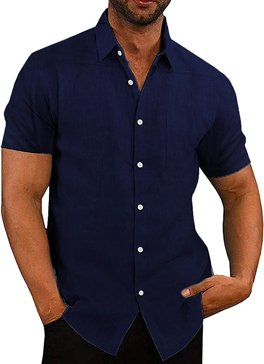Casual Linen Button Down Short Sleeve Beach Shirt