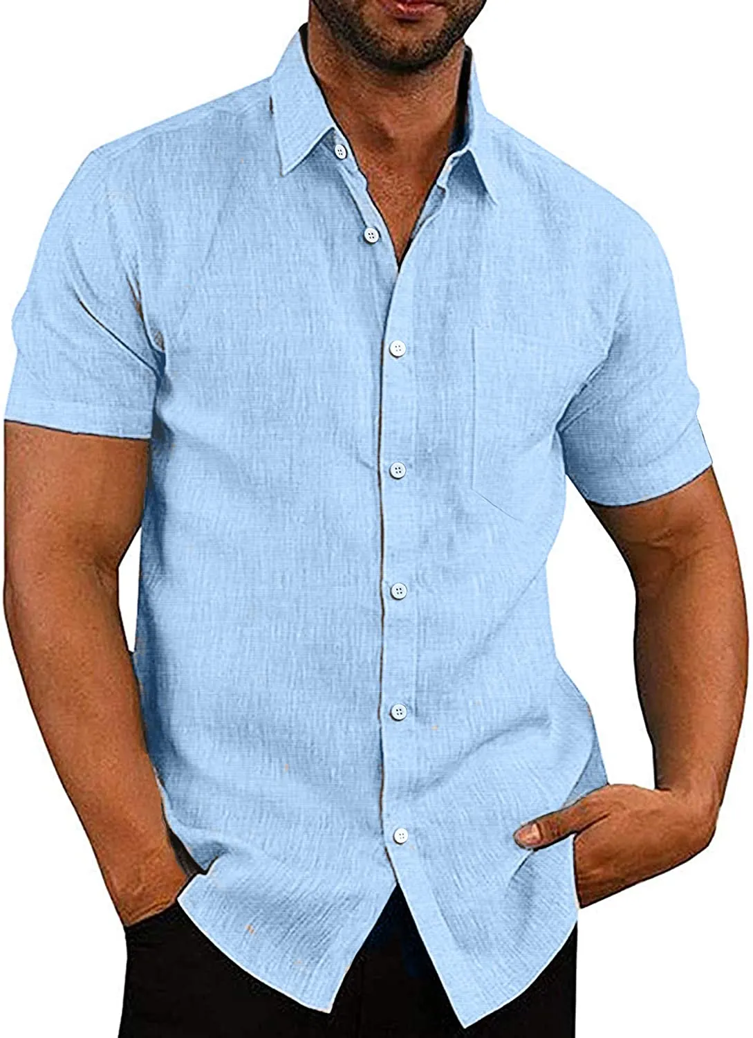 Casual Linen Button Down Short Sleeve Beach Shirt