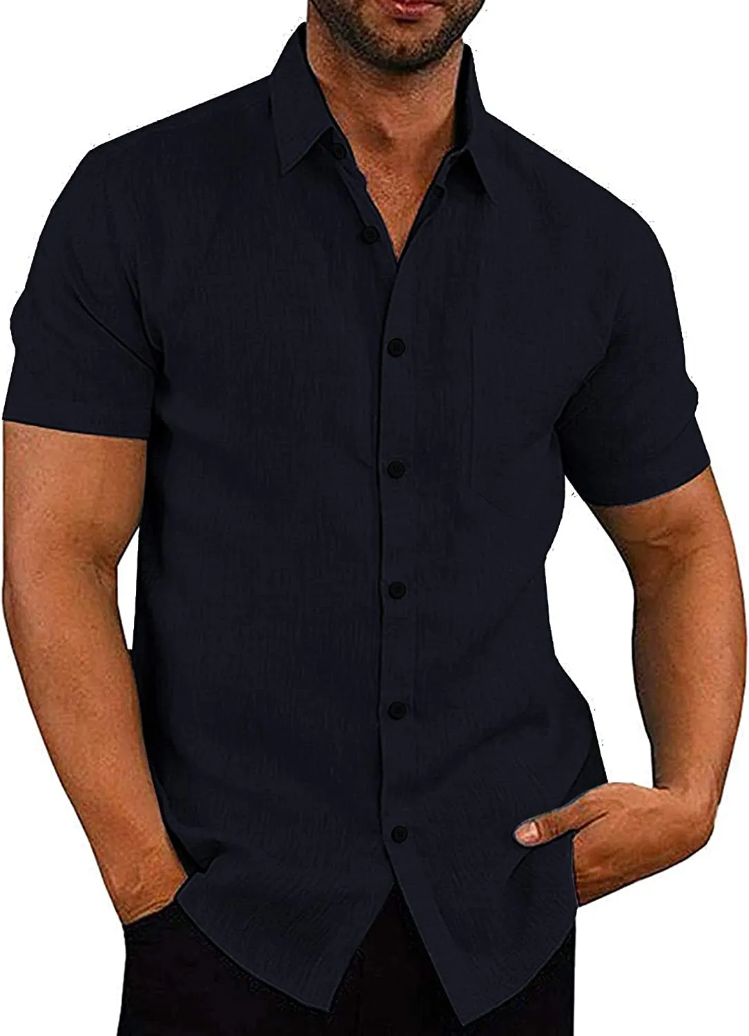 Casual Linen Button Down Short Sleeve Beach Shirt