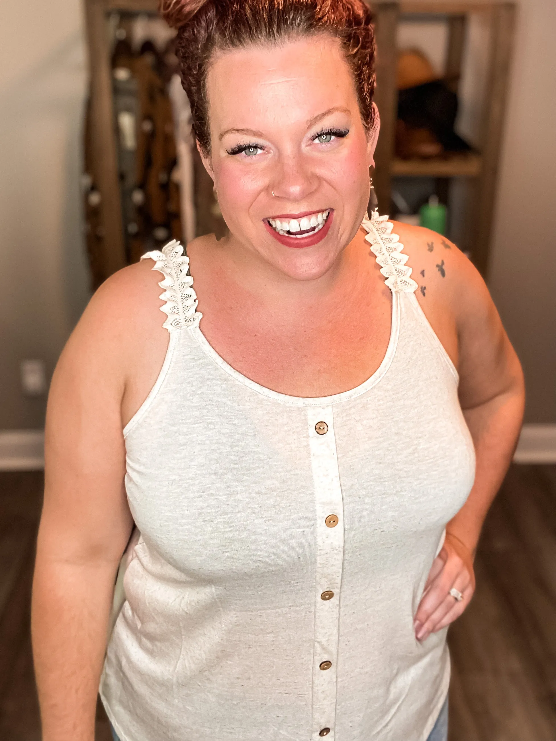 Chasing After You Lace Tank- Oatmeal