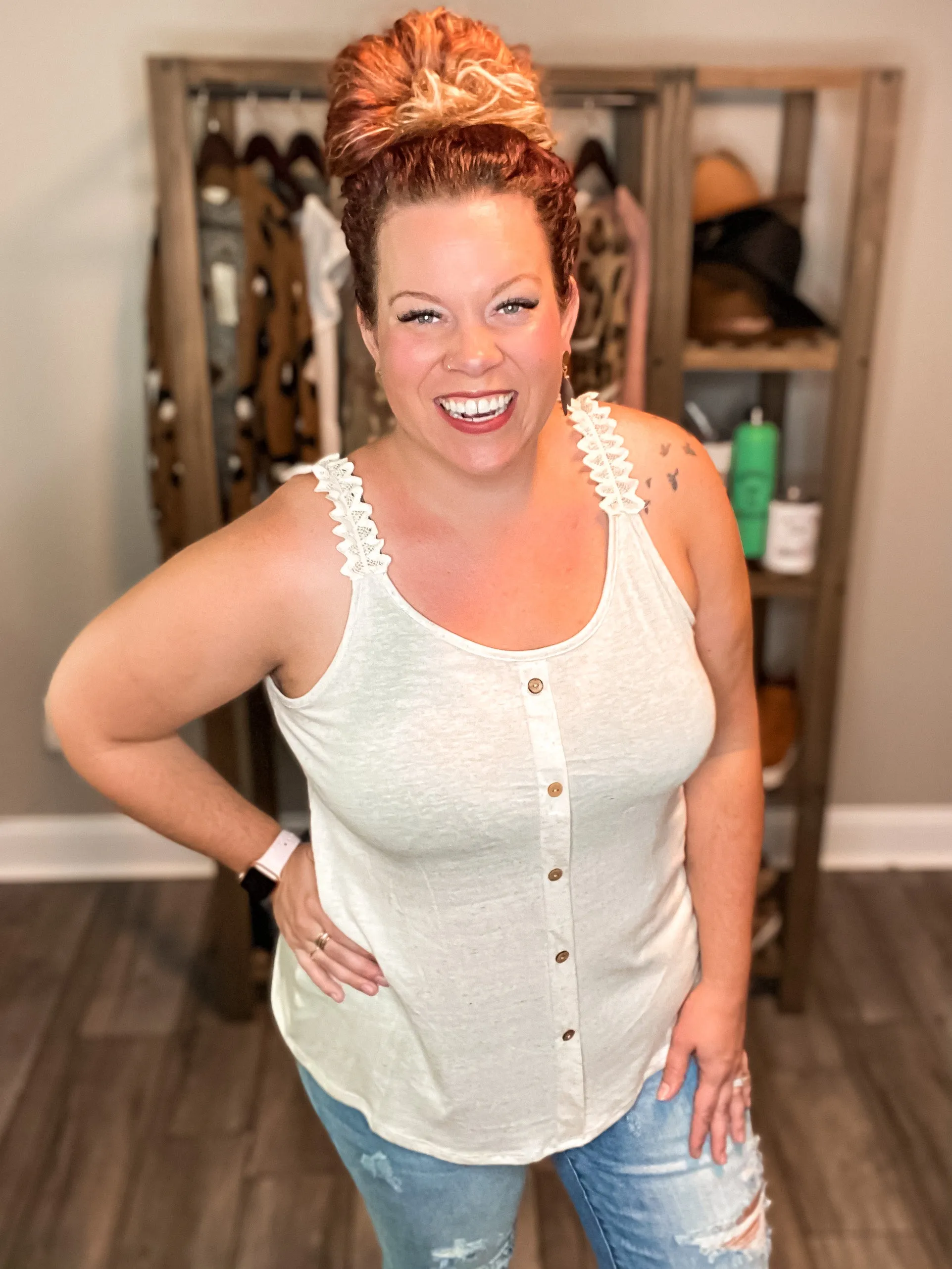 Chasing After You Lace Tank- Oatmeal