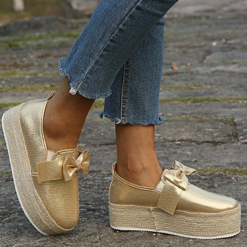 Chicvane Bowknot Espadrille Shoes Platform Loafers