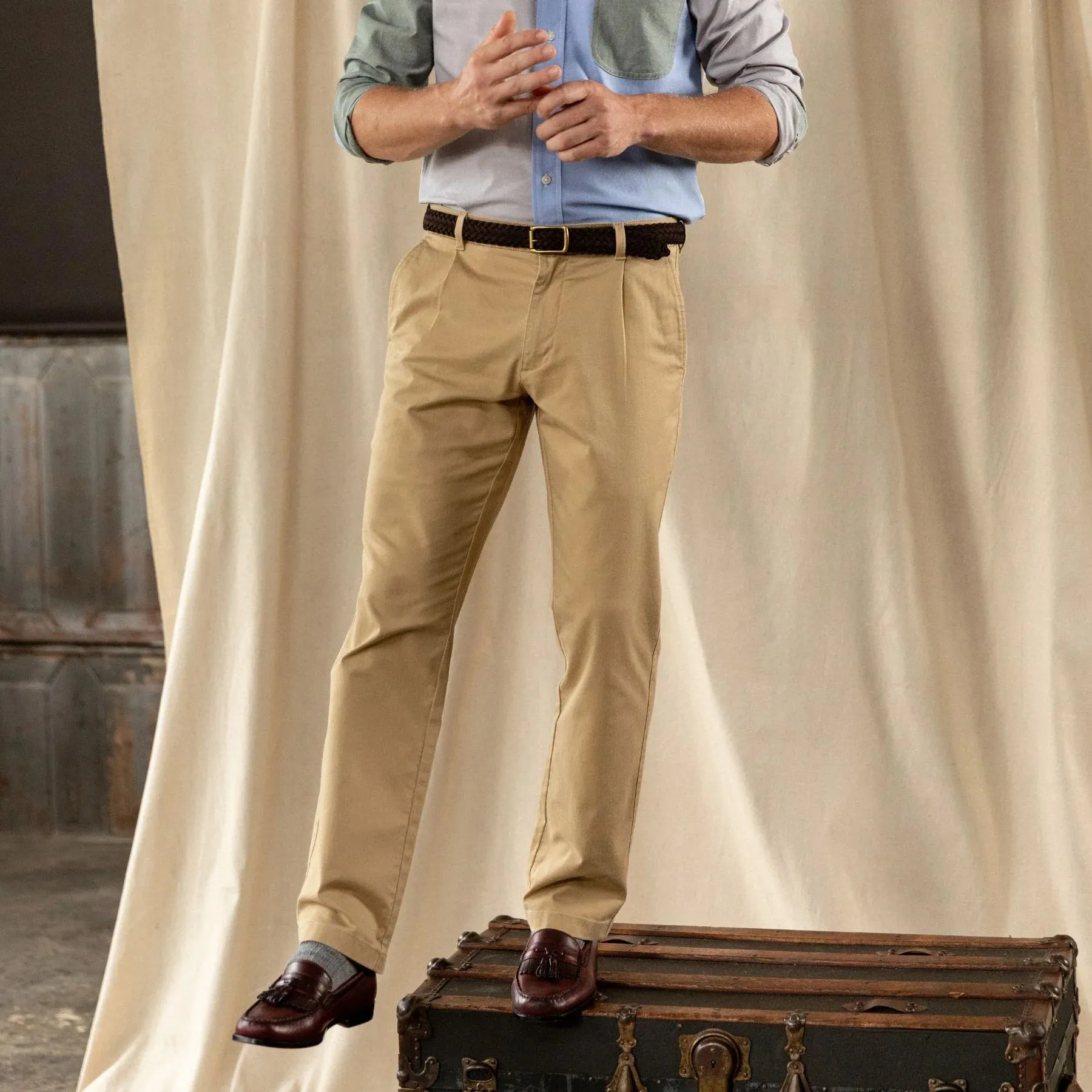 DH Pleated Gold School Chinos