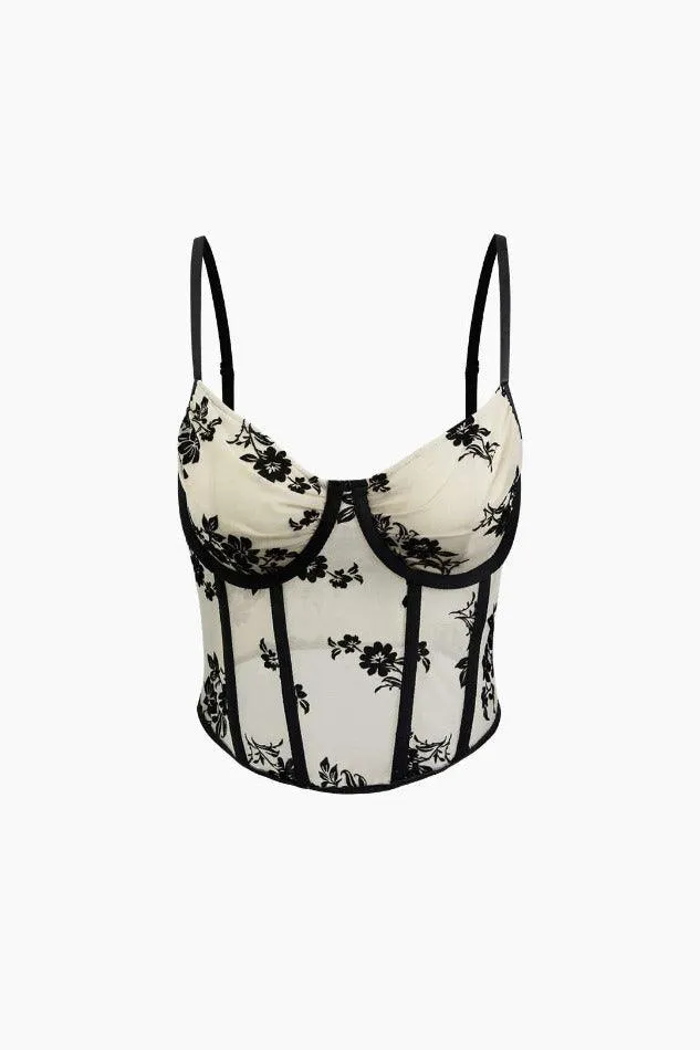 Floral Embroidered V-neck Corset Top