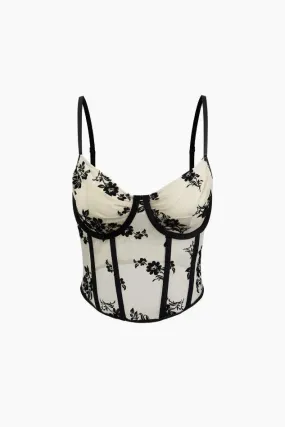 Floral Embroidered V-neck Corset Top