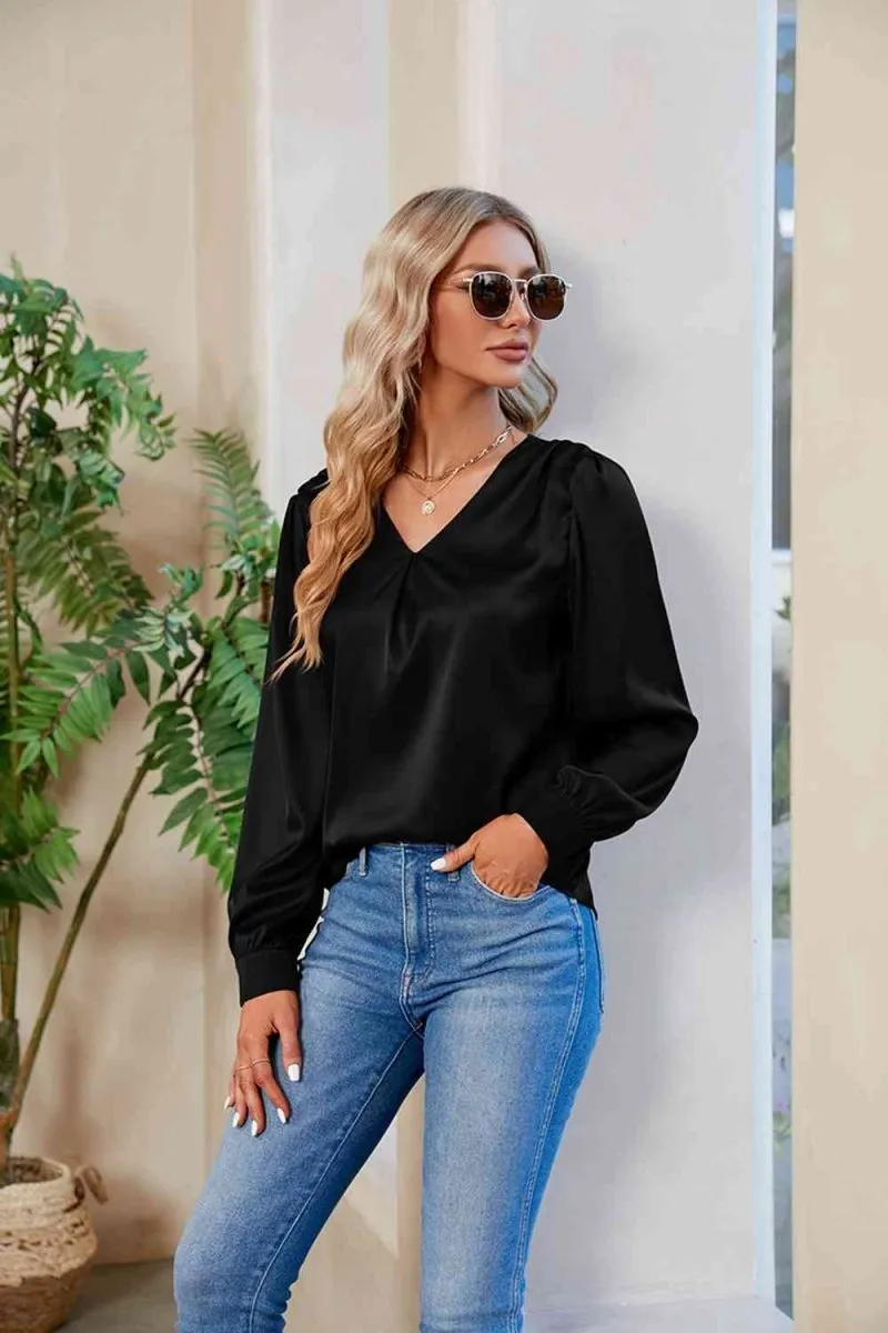 Graceful Comfort V-Neck Long Sleeve Top