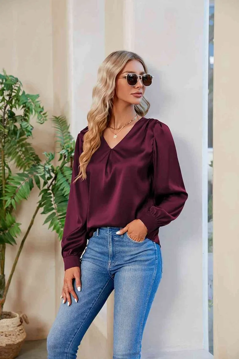Graceful Comfort V-Neck Long Sleeve Top