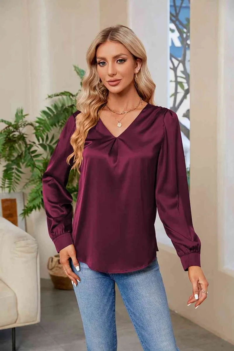 Graceful Comfort V-Neck Long Sleeve Top
