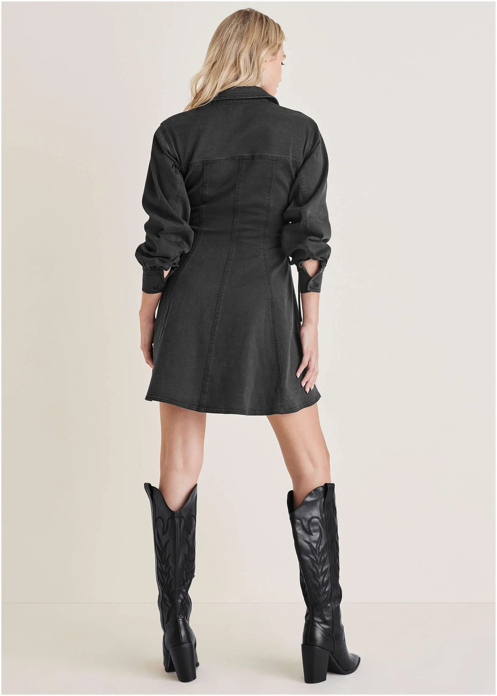 Lace-Up Denim Mini Dress - Black Wash