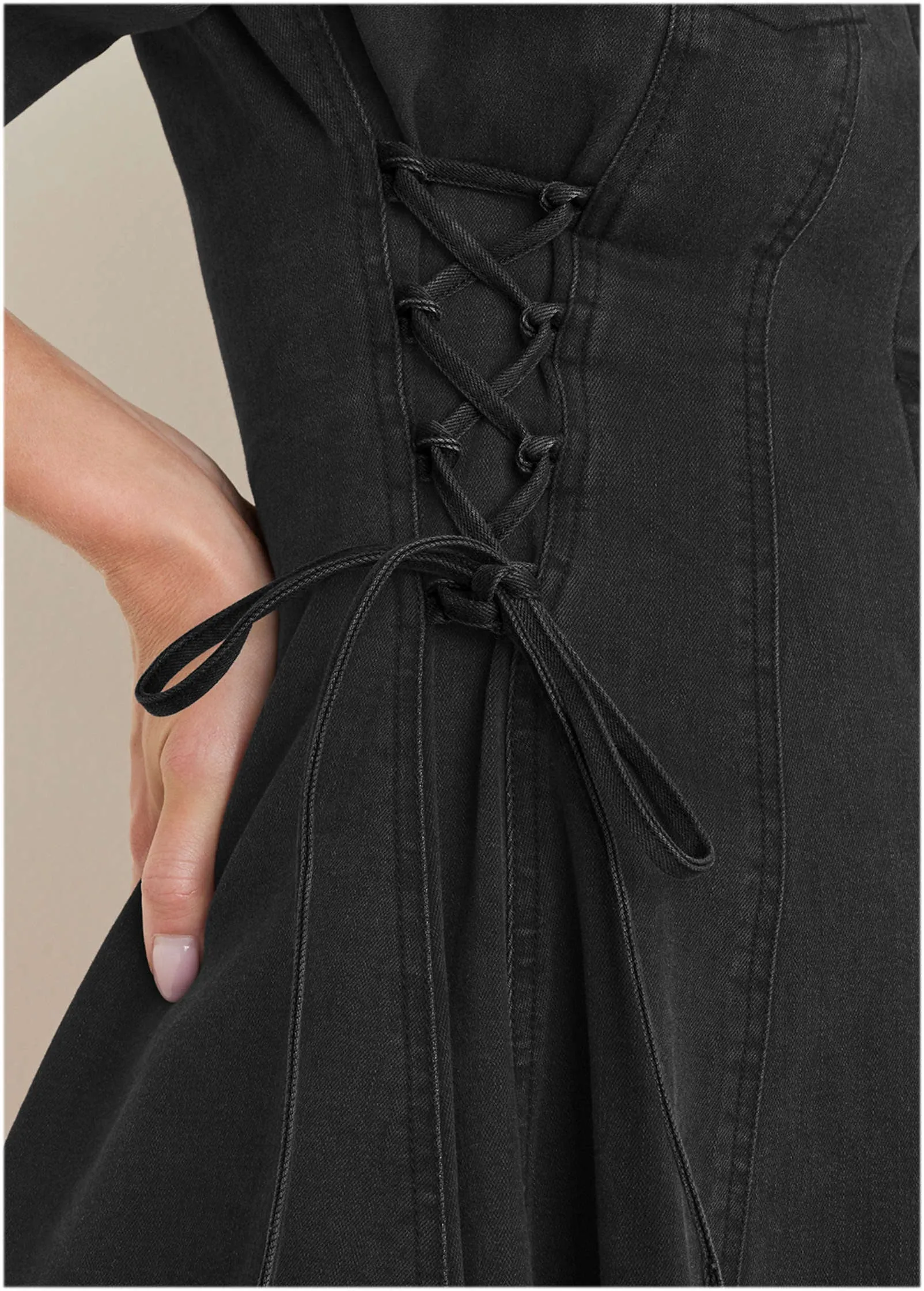 Lace-Up Denim Mini Dress - Black Wash