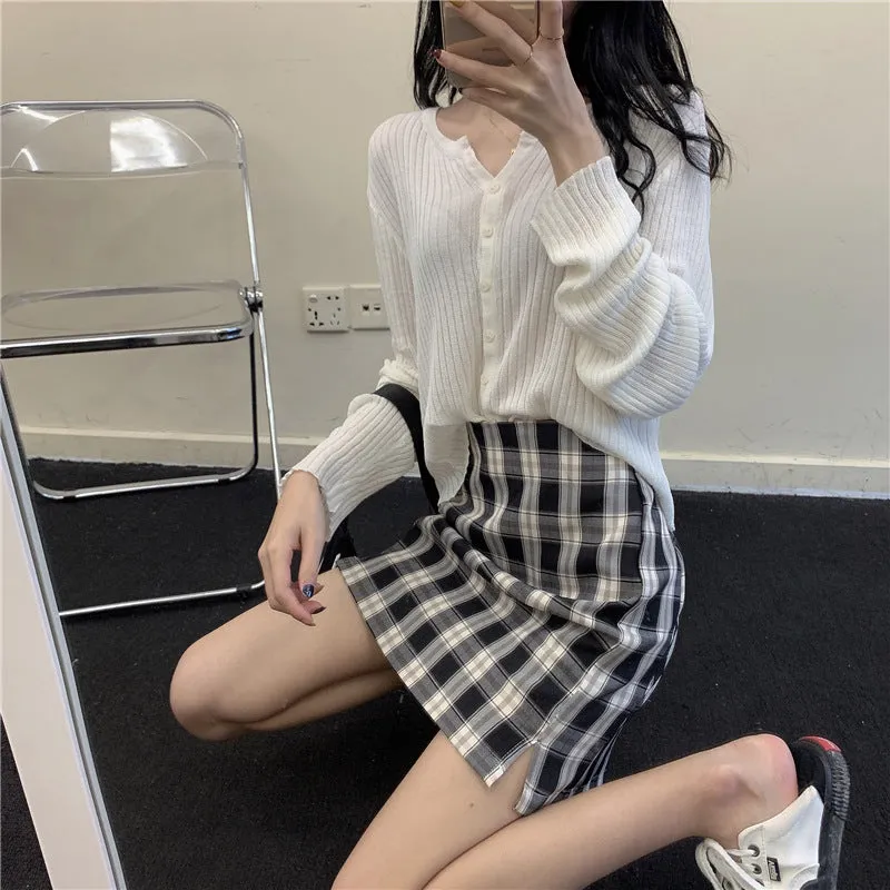 Loose Women Korean Gentle V-Neck Elegant Solid Colored Long Sleeved Short Cardigan Tops Sweater