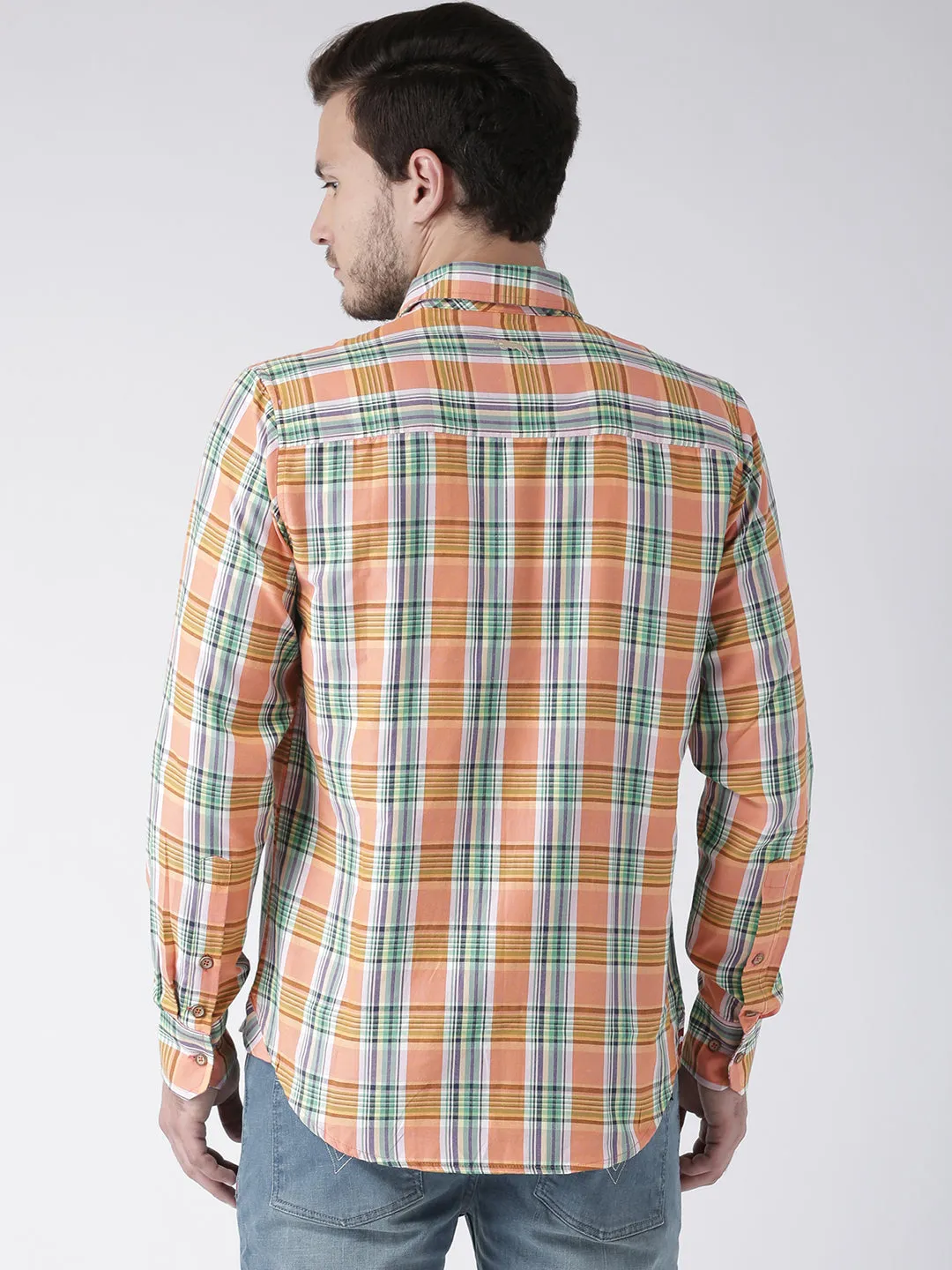 Men Casual Checked Orange Shirts