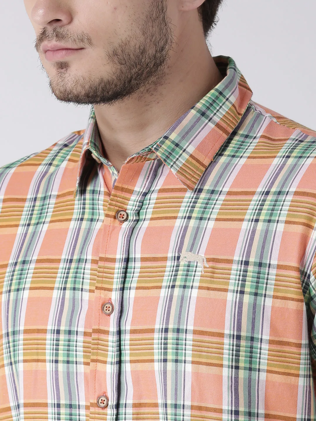 Men Casual Checked Orange Shirts