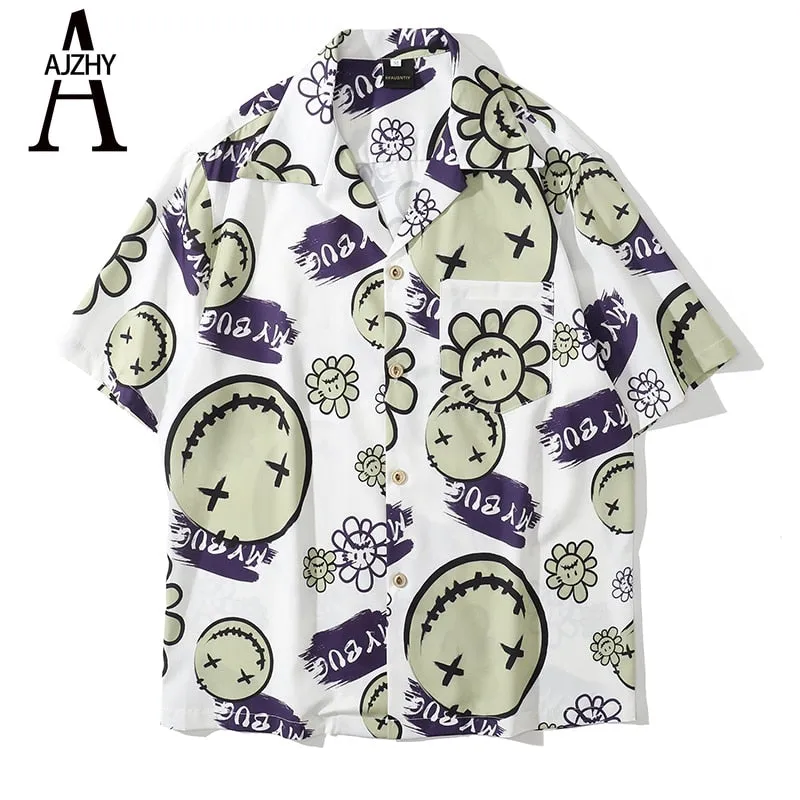 Men Shirts Summer Daisy Hawaiian Shirts Button Up Graphic Print
