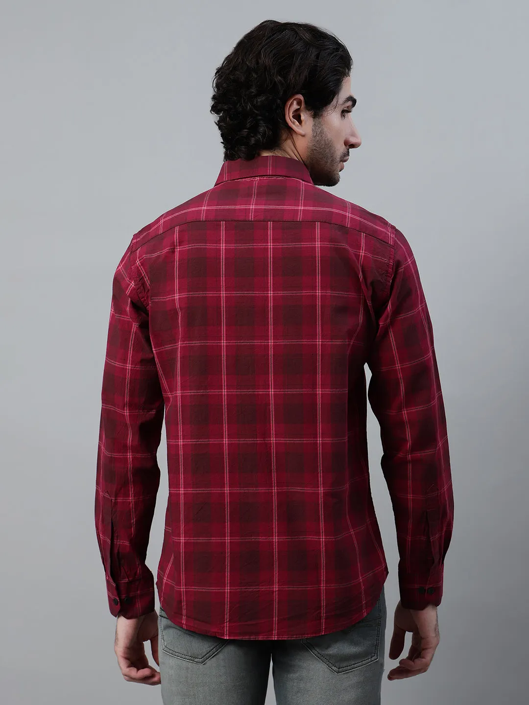 Men's Maroon Checkered Full Sleeve Casual Shirt