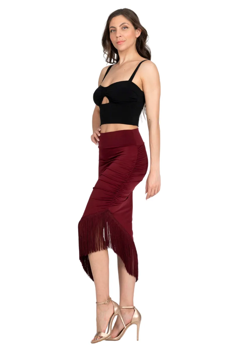 Midi Asymmetric Tango Skirt With Fringe (XS) (Black)