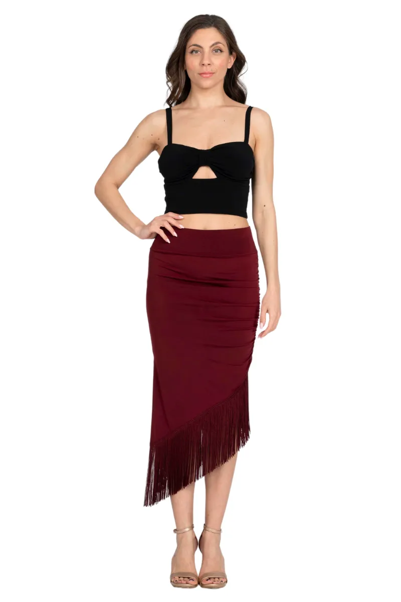 Midi Asymmetric Tango Skirt With Fringe (XS) (Black)