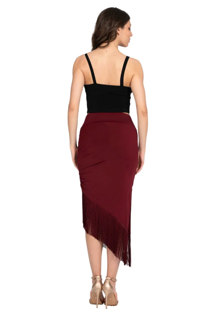 Midi Asymmetric Tango Skirt With Fringe (XS) (Black)