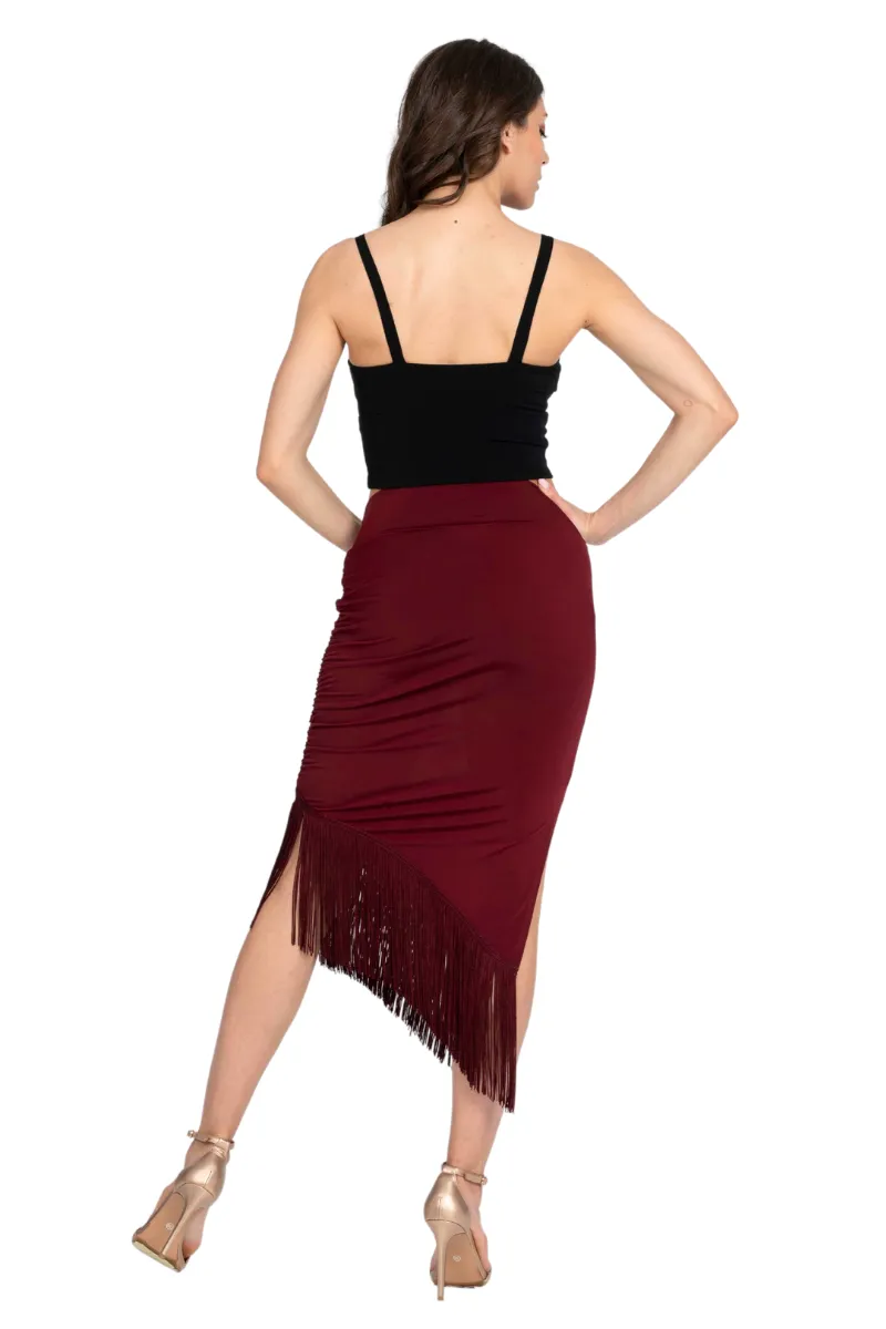 Midi Asymmetric Tango Skirt With Fringe (XS) (Black)