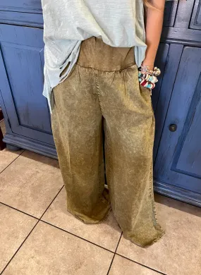 Mustard Khaki Flowy Gypsy Pants