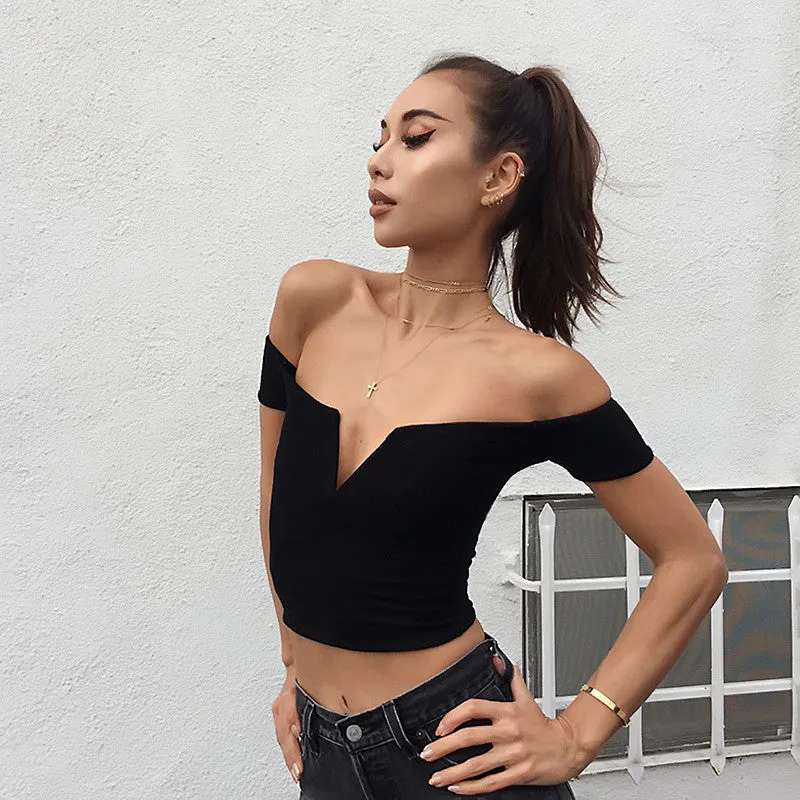 Nia Off Shoulder Plunge Crop Top