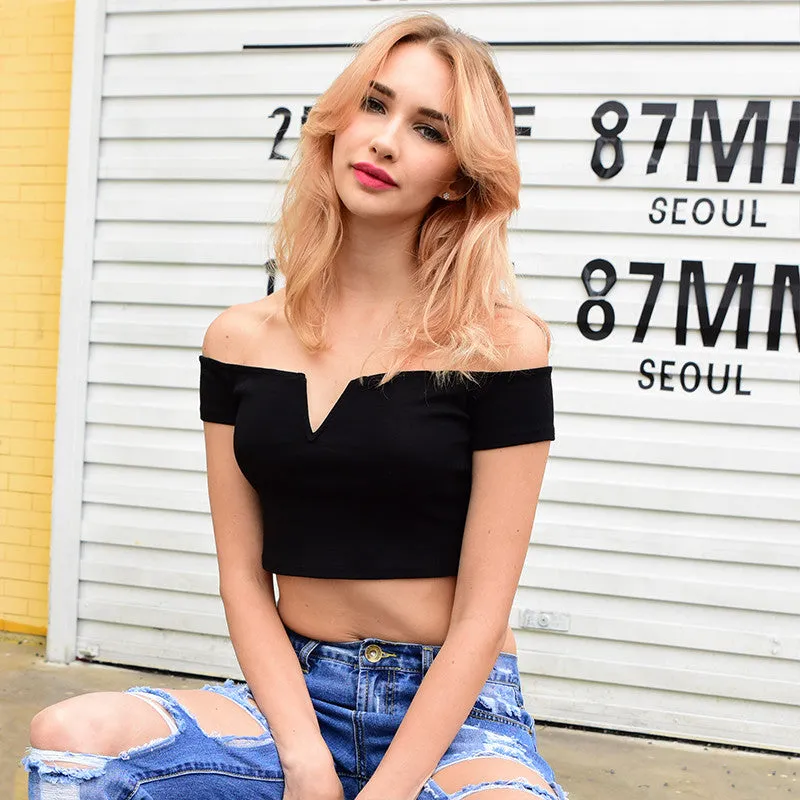 Nia Off Shoulder Plunge Crop Top