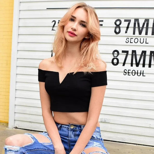Nia Off Shoulder Plunge Crop Top