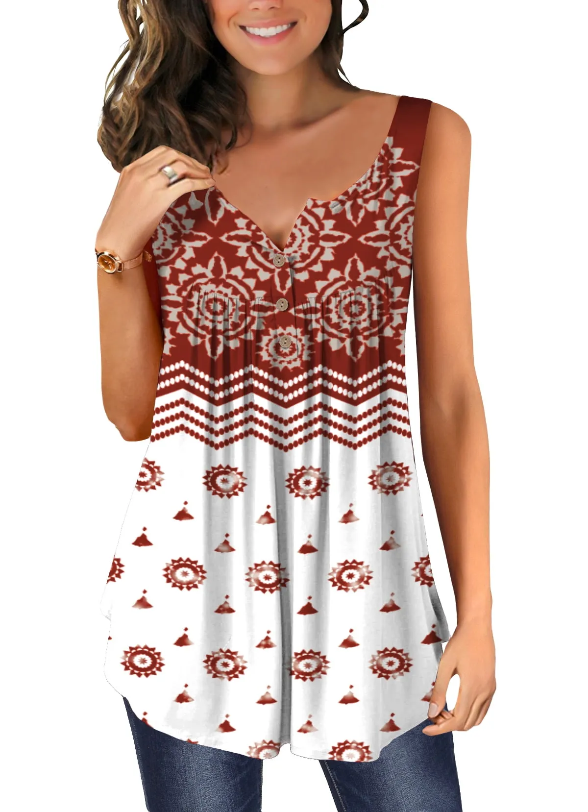 ONLYSHE Women Sleeveless Shirts Baggy Casual Vest Swing Summer Tank Top Blouse Ladies Summer Floral Tunic Tops
